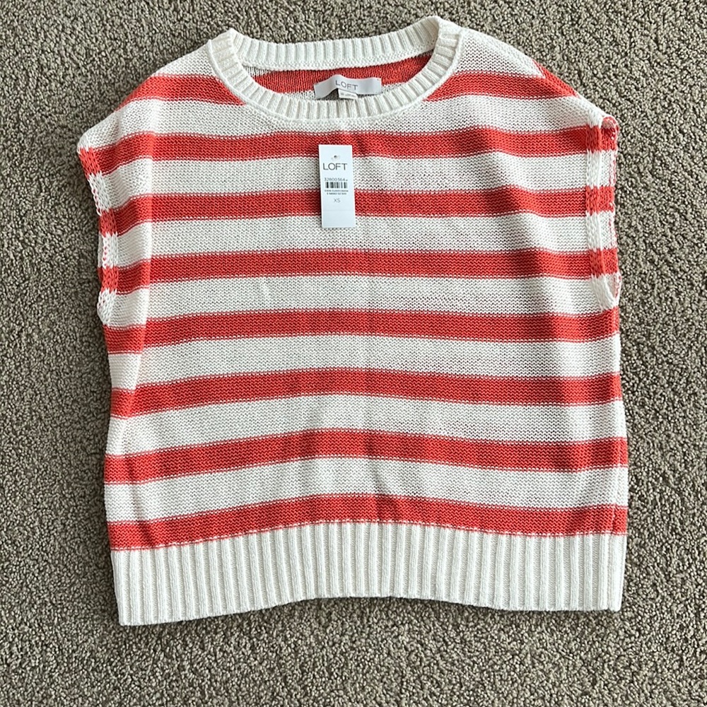 NWT Ann Taylor Loft striped summer sweater coral and cream size XS